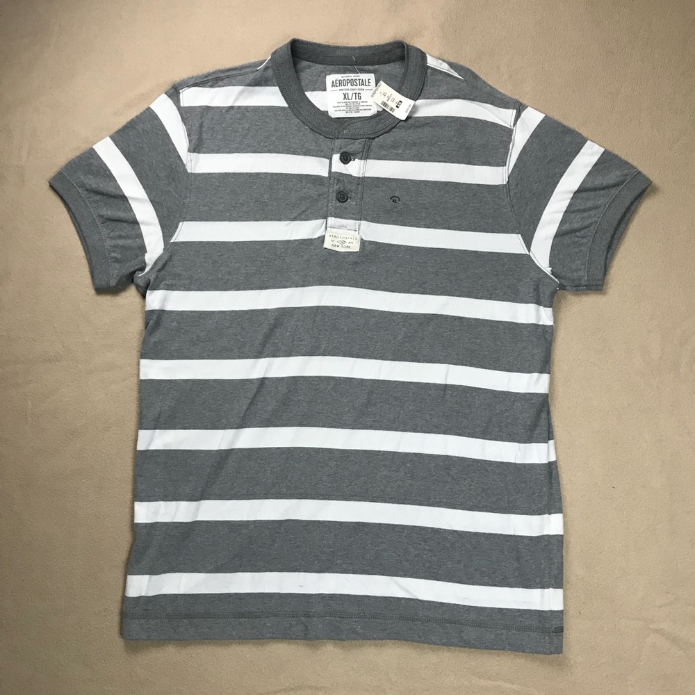 AEROPOSTALE Gray White Striped Mens Polo Shirt XL